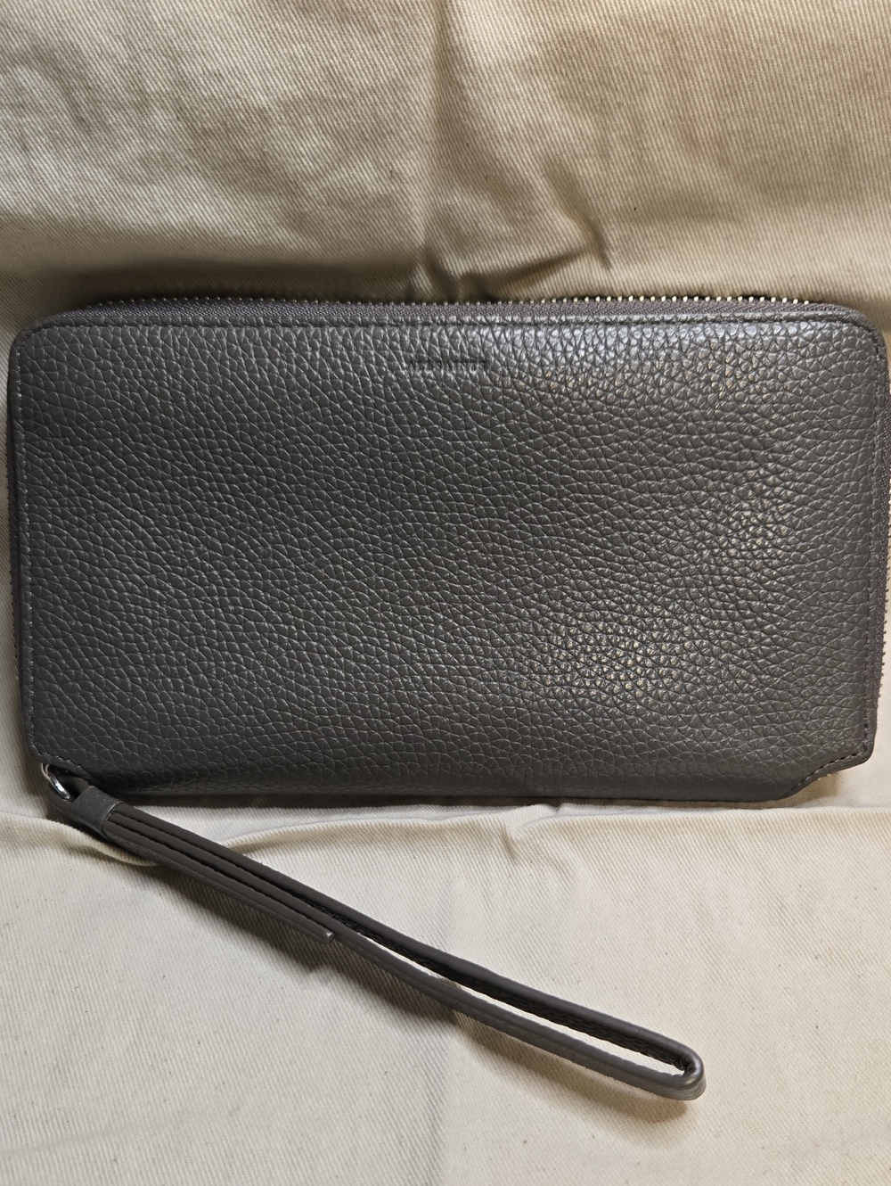 AllSaints Gray Leather Zip Around Wristlet Wallet Phone Organizer